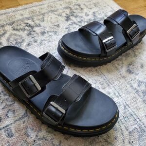 Dr. Martens Myles Brando Leather Buckle Slide Sandals, Size 9M/10W/42EU, Black